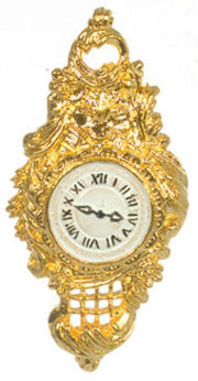 Dollhouse Miniature Wall Ornament Clock, Sm, 24 gold plate